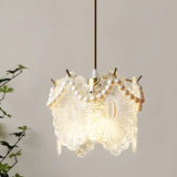 Elegant Clear Crystal Pearl Decor Floral Drum Pendant Light Image - 3