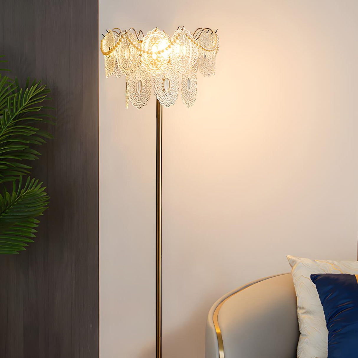 Elegant Clear Crystal Shade and Gold Metal Floor Lamp Image - 1