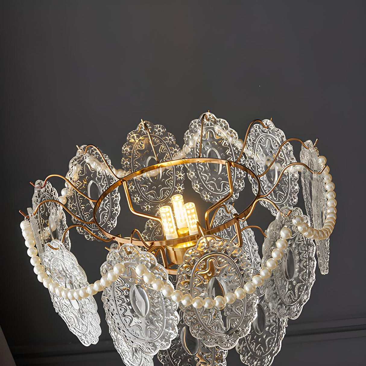 Elegant Clear Crystal Shade and Gold Metal Floor Lamp Image - 8