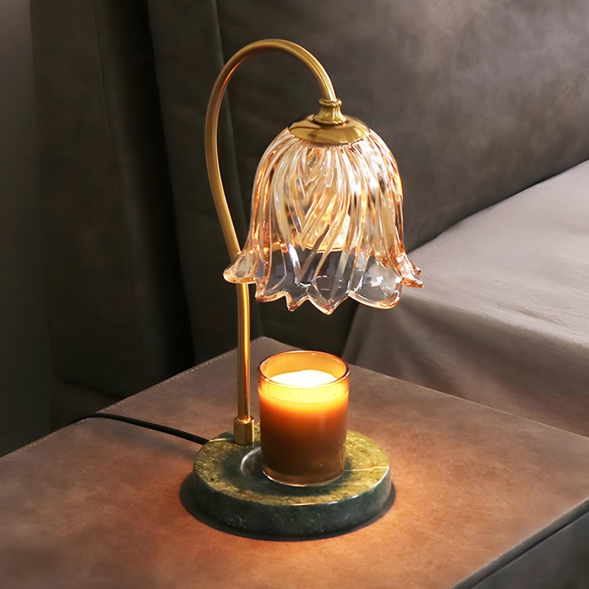 Elegant Clear Glass Flower Candle Night Table Lamp Image - 3