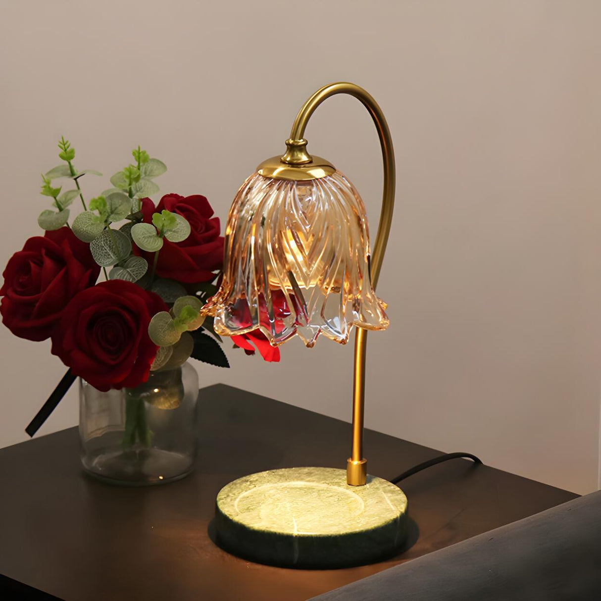 Elegant Clear Glass Flower Candle Night Table Lamp Image - 5