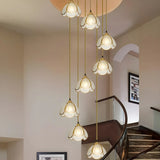 Elegant Clear Glass Flower Spiral Stairwell Pendant Light Image - 1