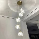 Elegant Clear Glass Flower Spiral Stairwell Pendant Light Image - 2