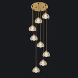 Elegant Clear Glass Flower Spiral Stairwell Pendant Light Image - 4