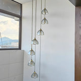 Elegant Clear Glass Flower Spiral Stairwell Pendant Light Image - 6