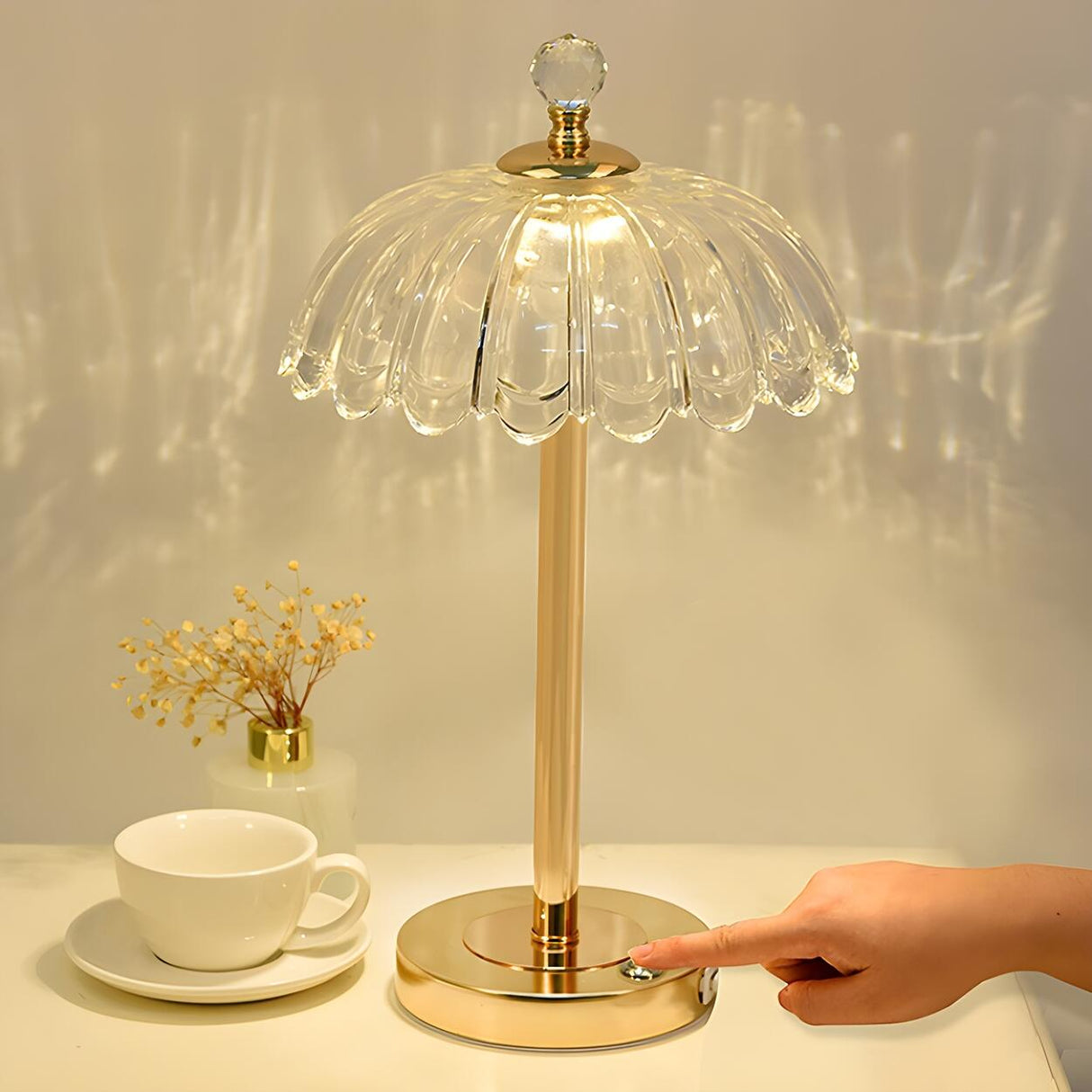 Elegant Clear Umbrella Glass Shade Metal Table Lamp Image - 13