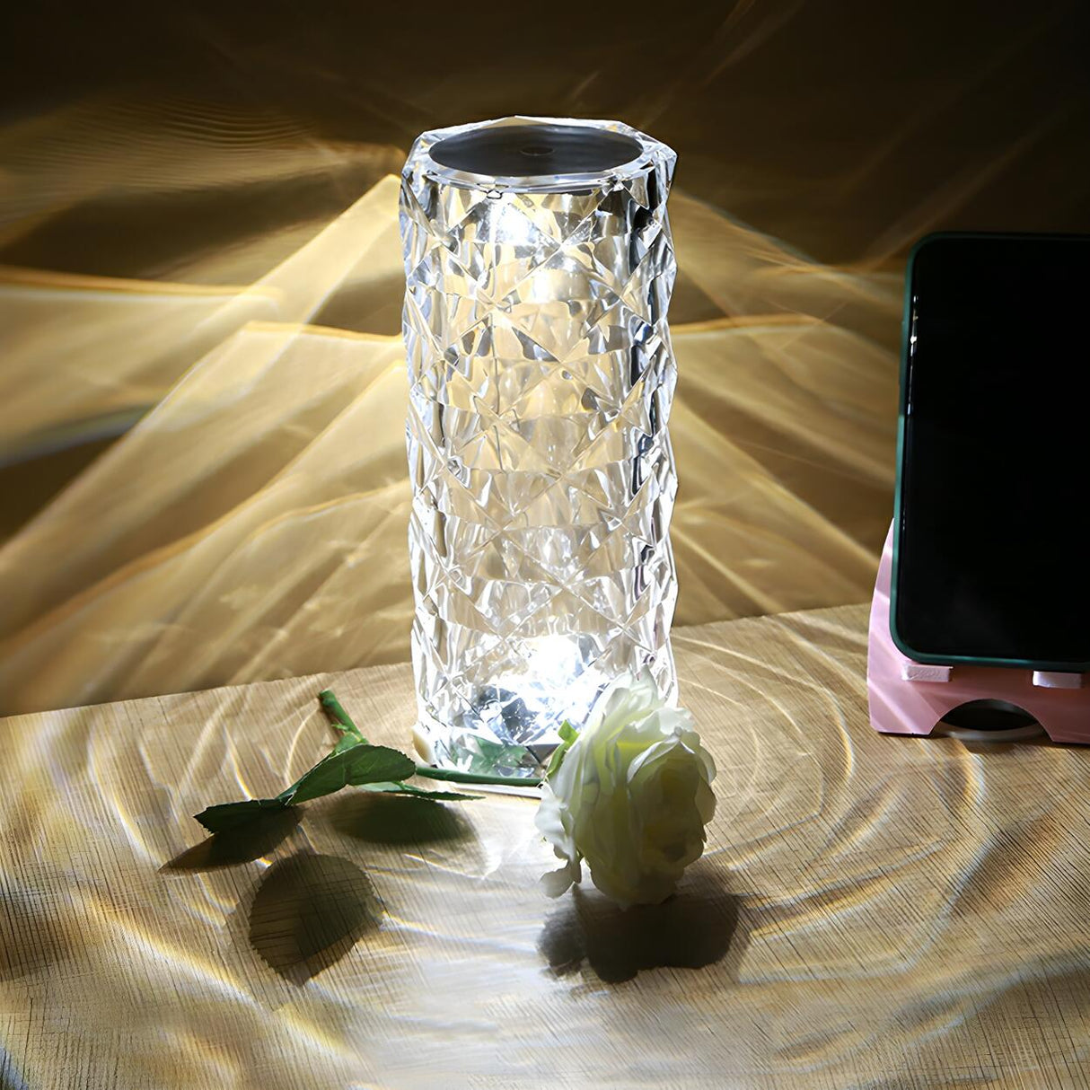 Elegant Columnar Crystal Rechargeable LED Table Lamp Image - 3