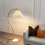 Elegant Cone and Wood-Color Metal Curved Floor Lamp Image - 12