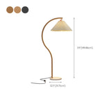 Elegant Cone and Wood-Color Metal Curved Floor Lamp #size