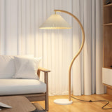 Elegant Cone and Wood-Color Metal Curved Floor Lamp Image - 2