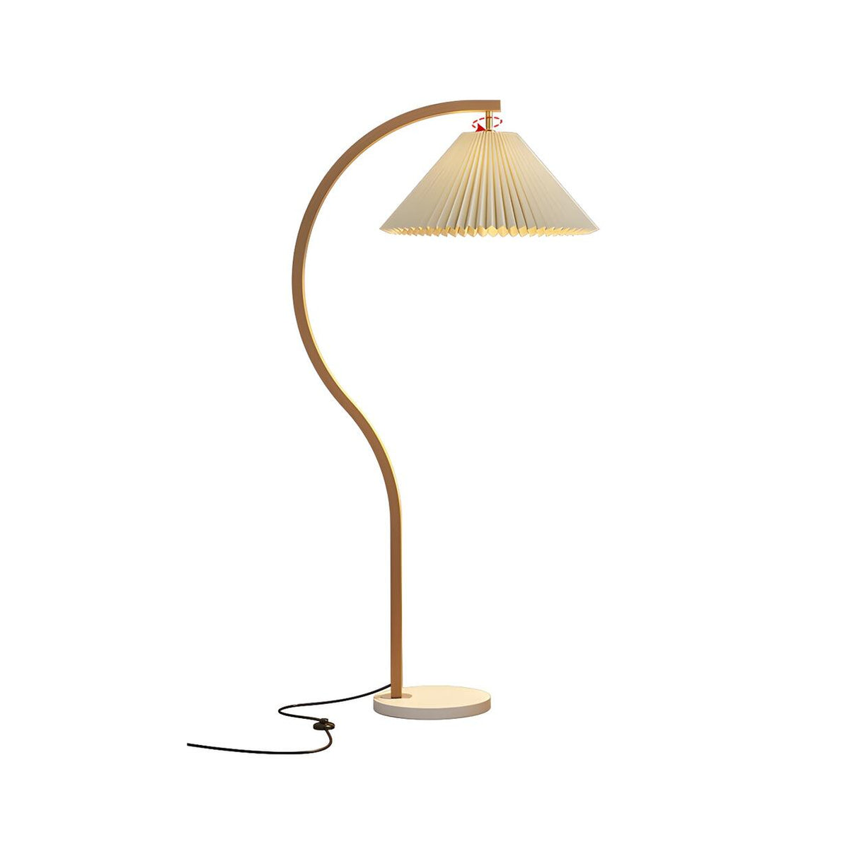 Elegant Cone and Wood-Color Metal Curved Floor Lamp Image - 5