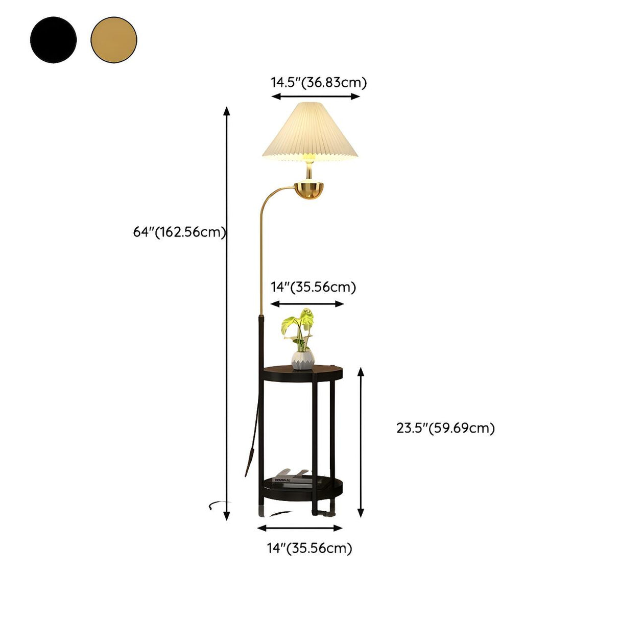 Elegant Cone Gold Metal LED Floor Lamp with Storage 