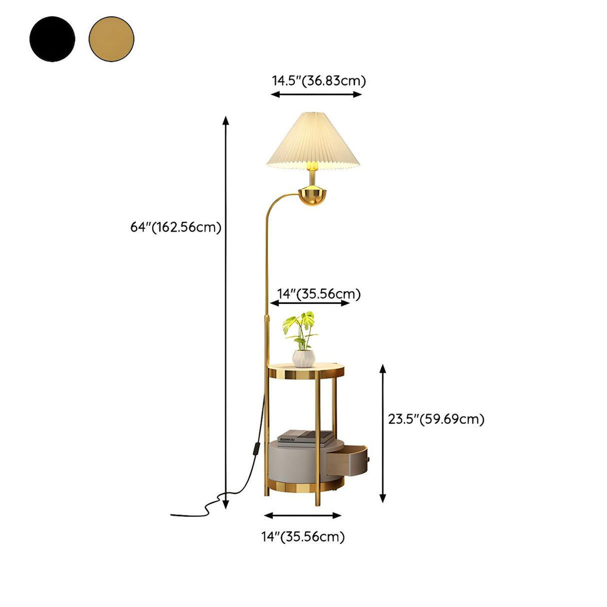 Elegant Cone Gold Metal LED Floor Lamp with Storage Image - 17