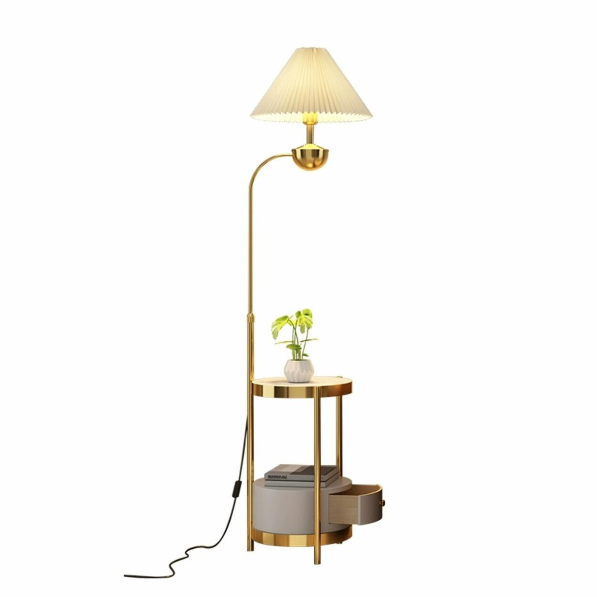 Elegant Cone Gold Metal LED Floor Lamp with Storage Image - 7