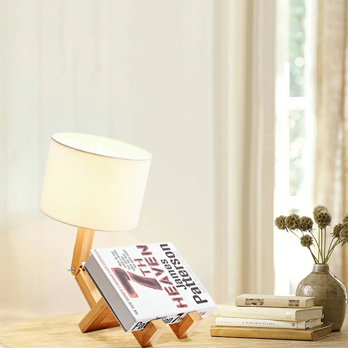 Elegant Creative Robot Shape Wooden Standard Table Lamp Image - 4