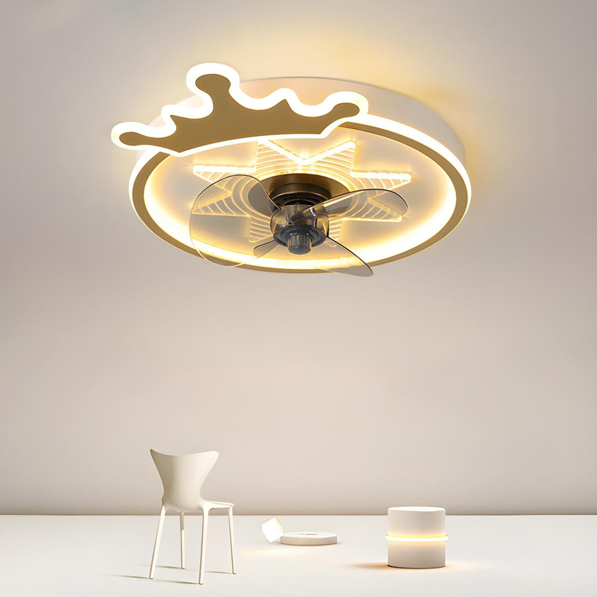 Elegant Crown 3 Blade LED Metal Ceiling Fan with Light Image - 1