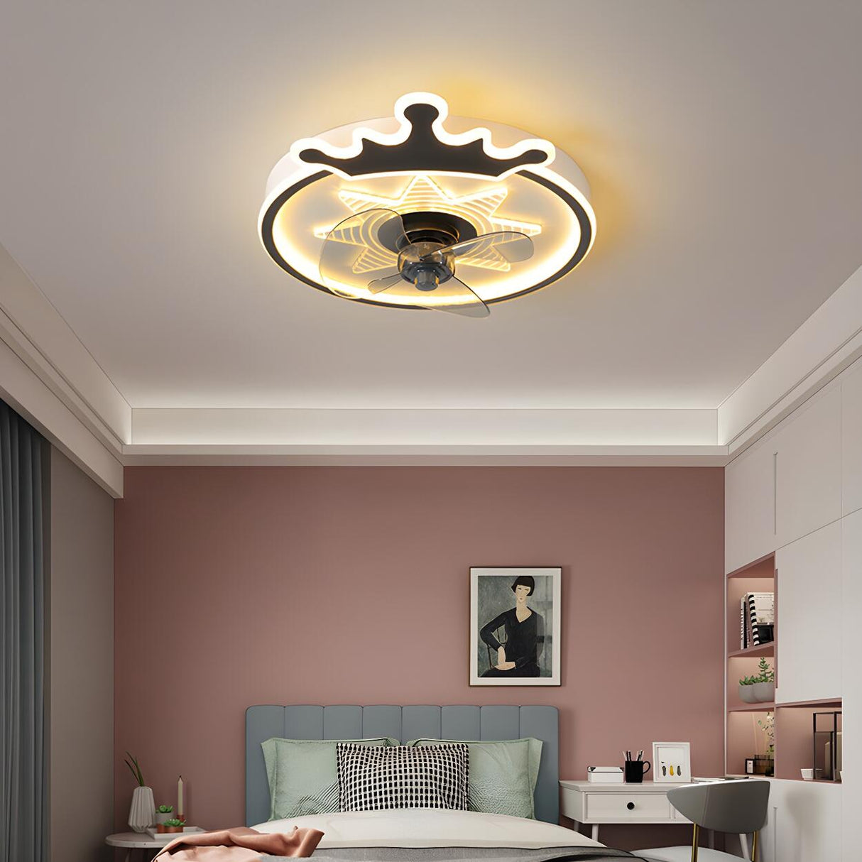 Elegant Crown 3 Blade LED Metal Ceiling Fan with Light Image - 2