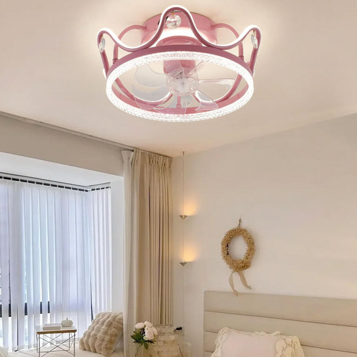 Elegant Crown Geometric Ceiling Fan with LED Light Image - 2