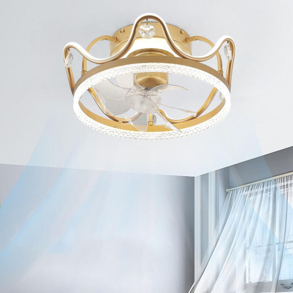 Elegant Crown Geometric Ceiling Fan with LED Light Image - 20