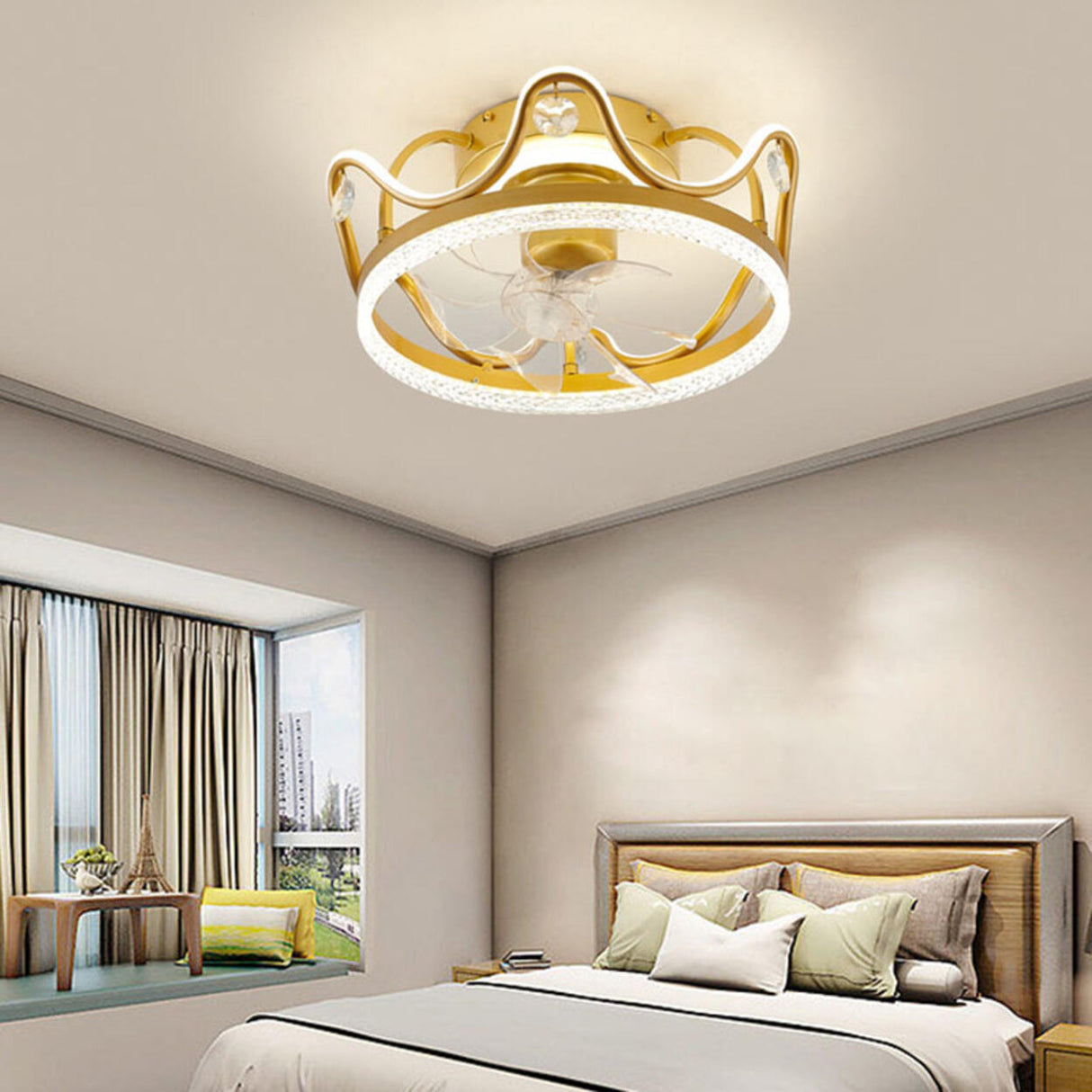 Elegant Crown Geometric Ceiling Fan with LED Light Image - 21