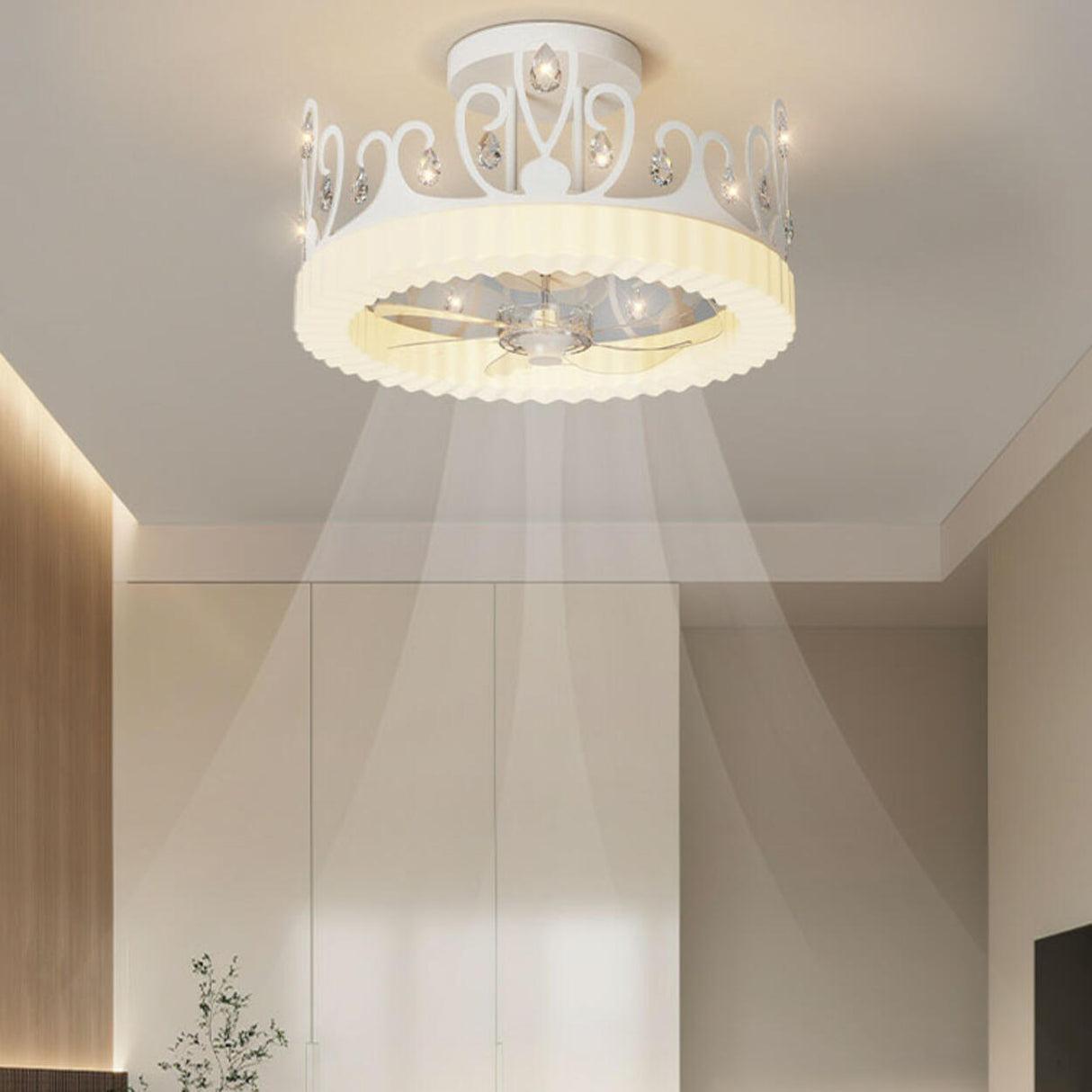 Elegant Crown Modern Round Ceiling Fan with LED Light Image - 17