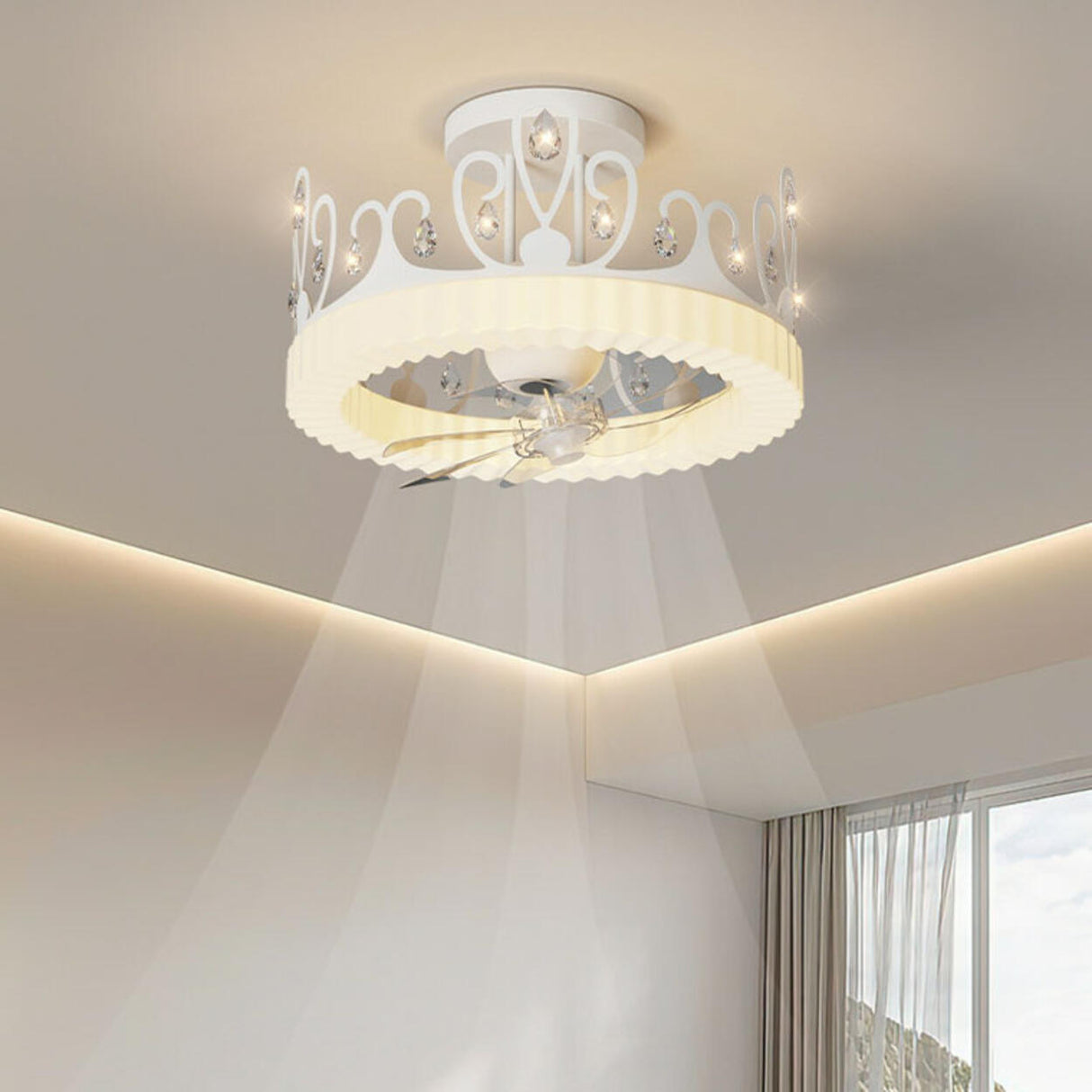 Elegant Crown Modern Round Ceiling Fan with LED Light Image - 4