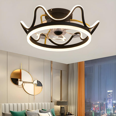 Elegant Crown Shape Flush Modern Ceiling Fan with Light Image - 1