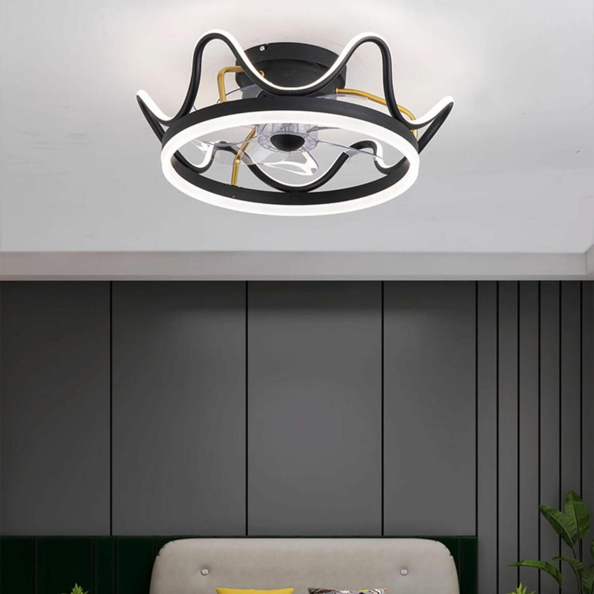 Elegant Crown Shape Flush Modern Ceiling Fan with Light Image - 15