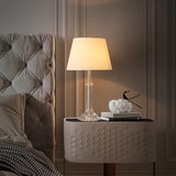 Elegant Crystal Base White Fabric Shade Table Lamp Image - 1