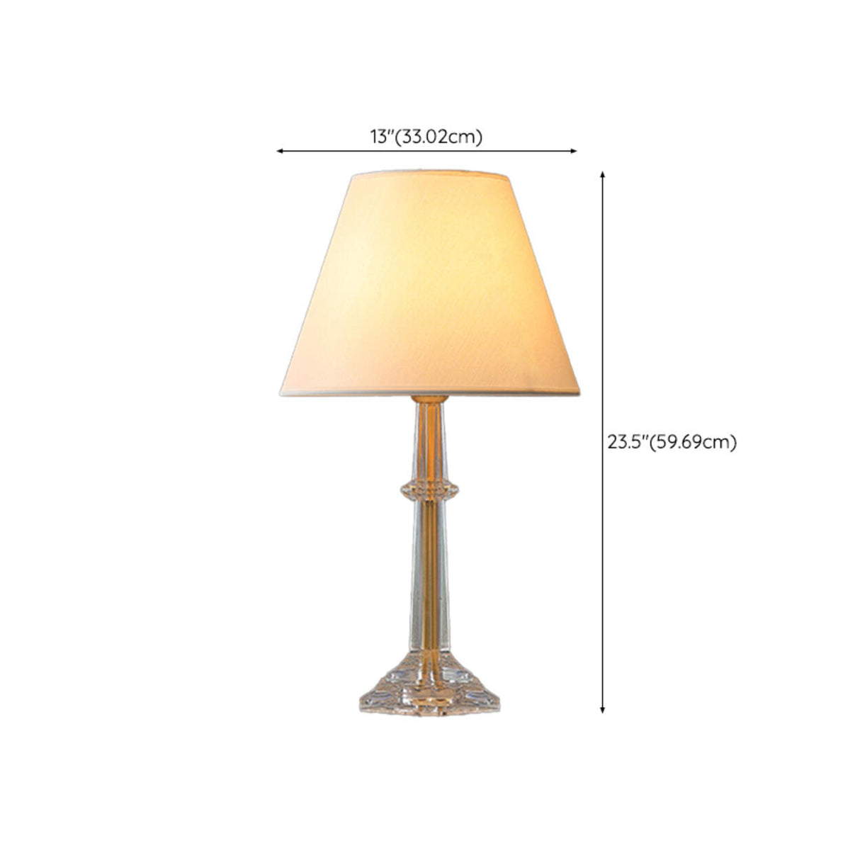 Elegant Crystal Base White Fabric Shade Table Lamp 