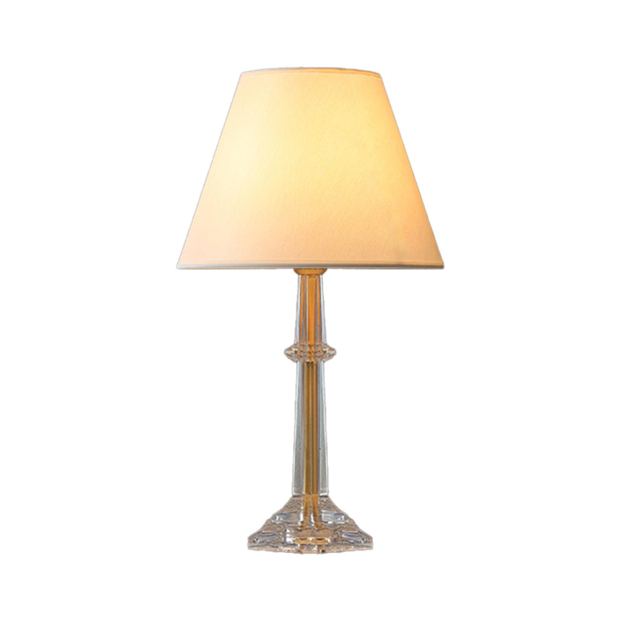 Elegant Crystal Base White Fabric Shade Table Lamp Image - 5