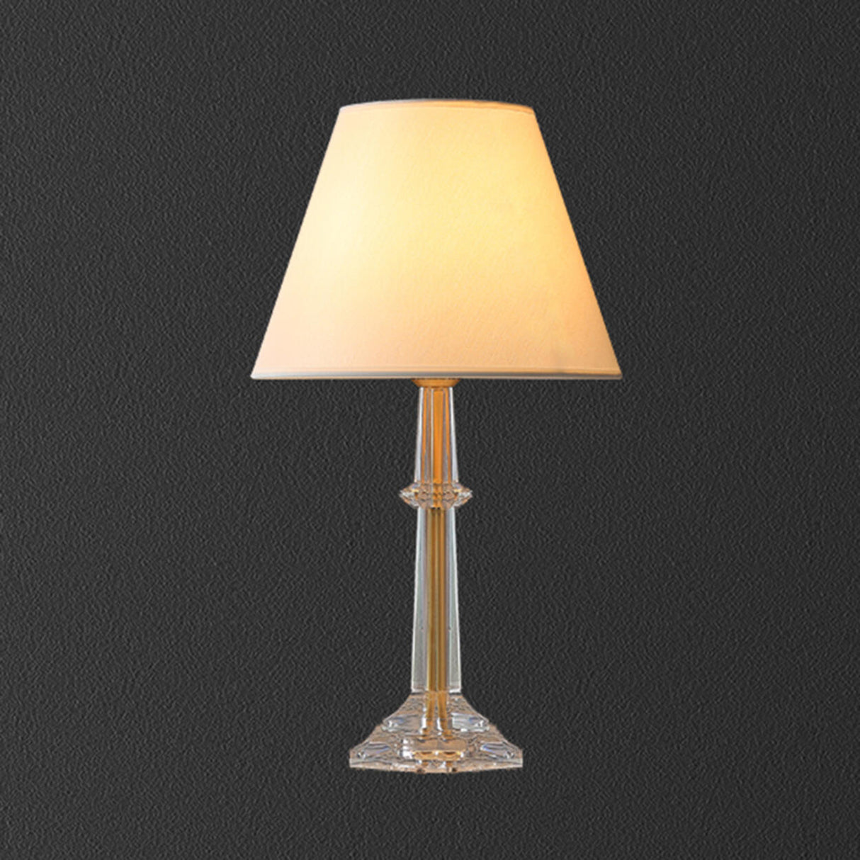 Elegant Crystal Base White Fabric Shade Table Lamp Image - 6