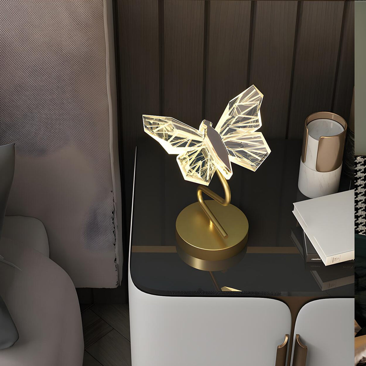 Elegant Crystal Butterfly Metal Base Decor Table Lamp Image - 4