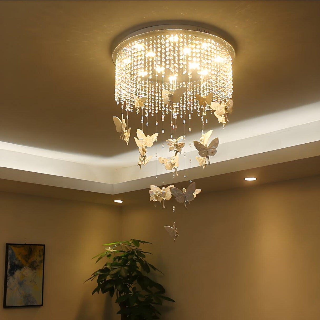 Elegant Crystal Butterfly String LED Flush Mount Light Image - 1