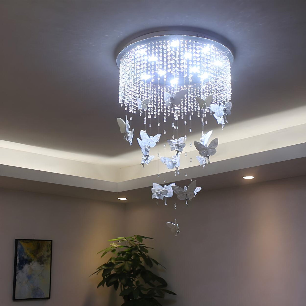 Elegant Crystal Butterfly String LED Flush Mount Light Image - 2