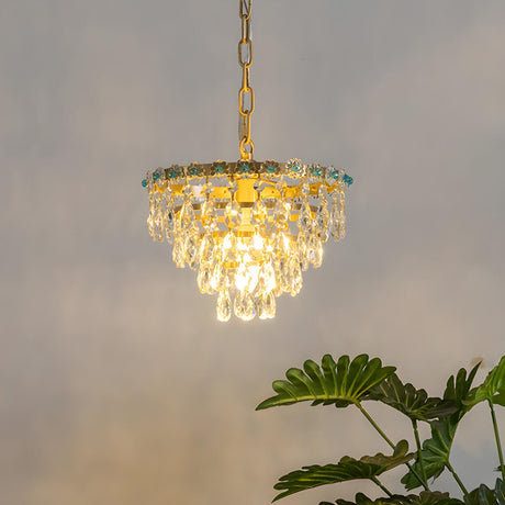 Elegant Crystal Drops and Floral Gold Mini Chandelier Image - 2