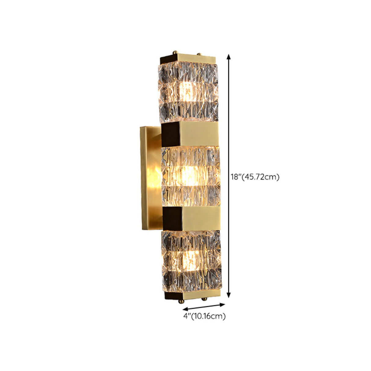 Elegant Crystal Rectangular Gold Wall Sconce 