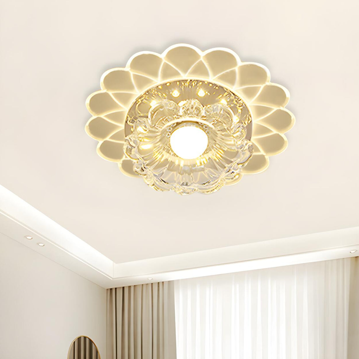 Elegant Crystal Sunflower LED Flush Mount Ceiling Light Image - 1