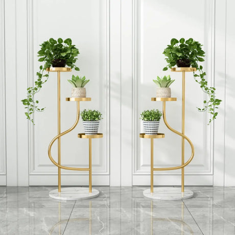 Elegant Curved Metal 3-Tier Indoor Plant Stand Gold Image - 1