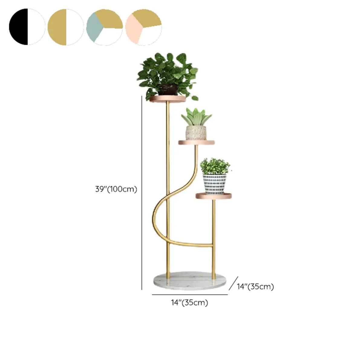 Elegant Curved Metal 3-Tier Indoor Plant Stand Gold 