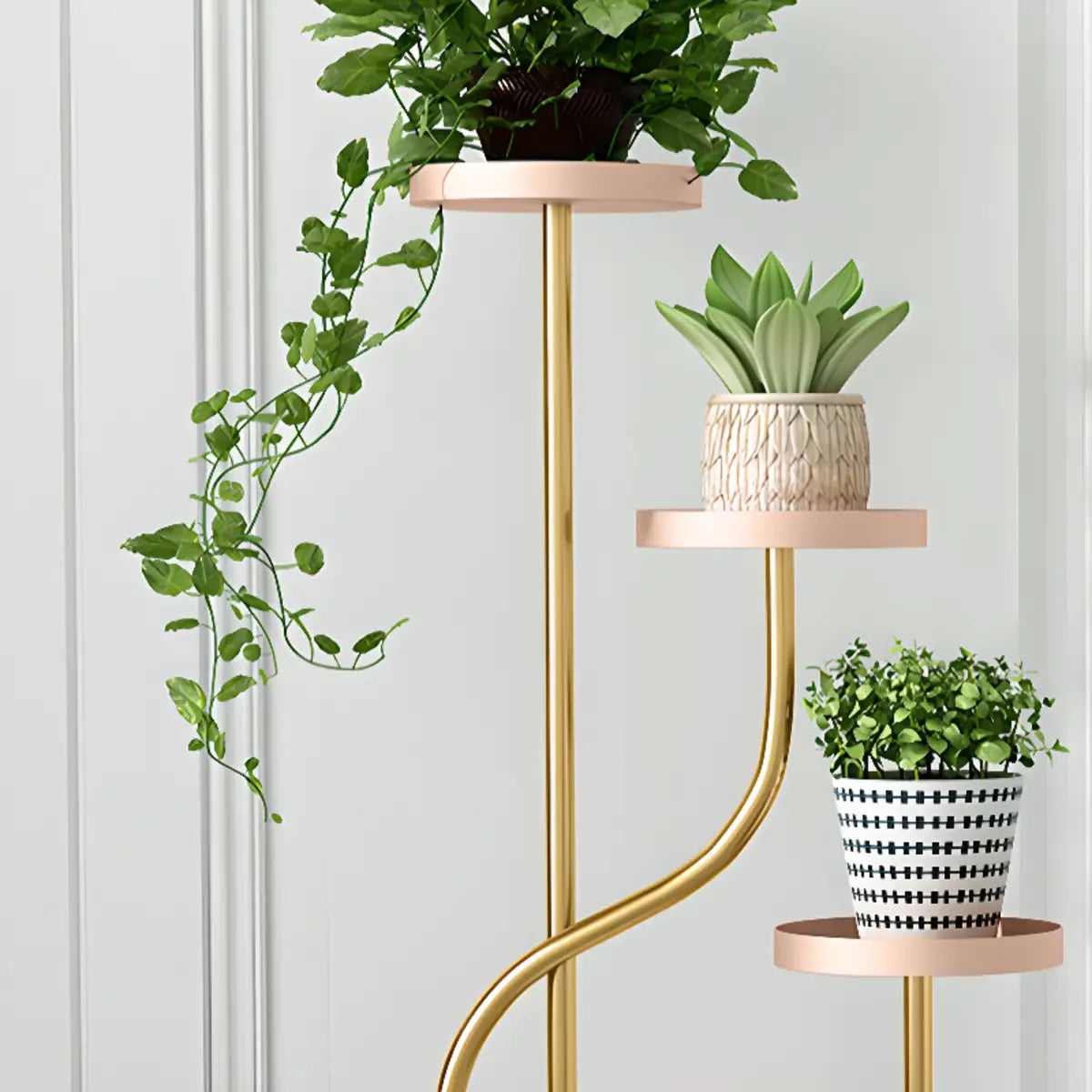 Elegant Curved Metal 3-Tier Indoor Plant Stand Gold Image - 6