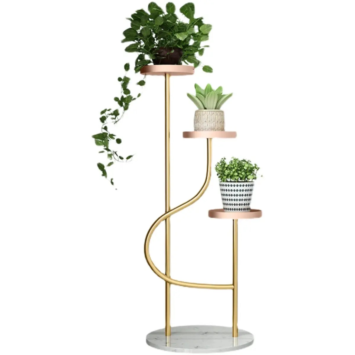 Elegant Curved Metal 3-Tier Indoor Plant Stand Gold Image - 9