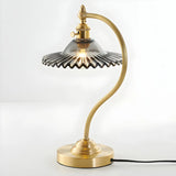 Elegant Curved  Metal Arm Bellflower Glass Table Lamp Image - 8