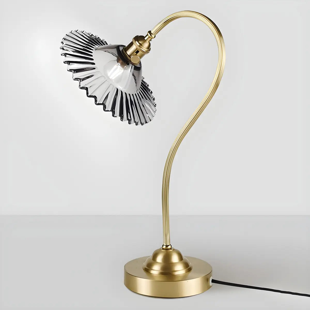 Elegant Curved  Metal Arm Bellflower Glass Table Lamp Image - 10