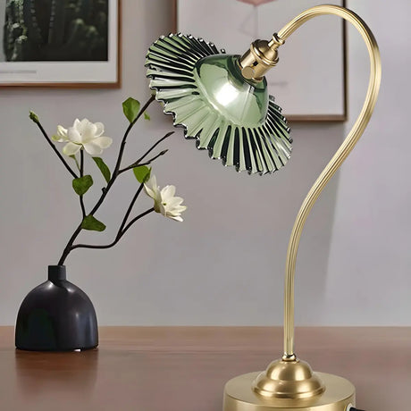 Elegant Curved  Metal Arm Bellflower Glass Table Lamp Image - 2