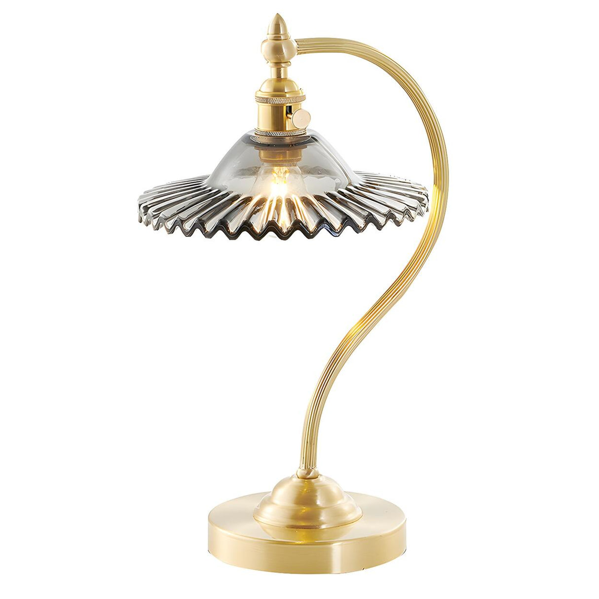 Elegant Curved  Metal Arm Bellflower Glass Table Lamp Image - 5