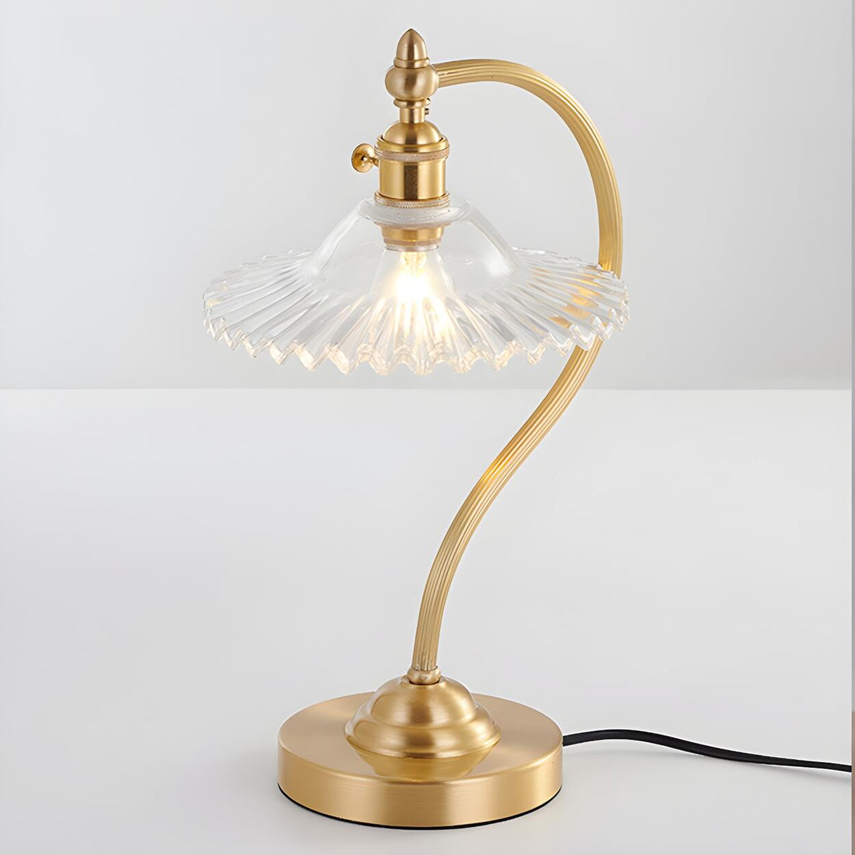 Elegant Curved  Metal Arm Bellflower Glass Table Lamp Image - 6