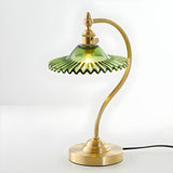 Elegant Curved  Metal Arm Bellflower Glass Table Lamp Image - 7