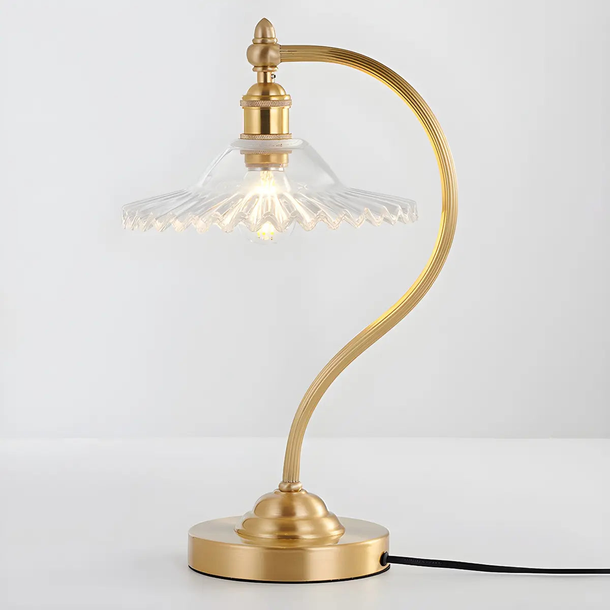 Elegant Curved  Metal Arm Bellflower Glass Table Lamp Image - 9