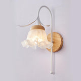 Elegant Curved Metal Arm Floral Wood Wall Sconce Image - 2